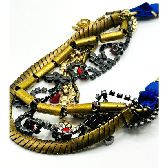 Juicy Couture Rhinestone Velvet Weave Multi Strand Gold Tone Statement Necklace - Picture 5 of 7